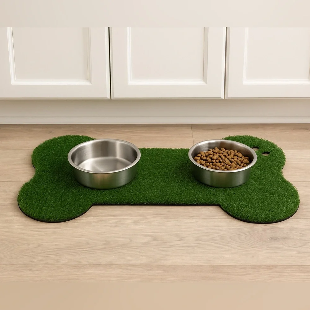 Bone-Shaped Green Door Mat/Pet Mat with Paw Accent